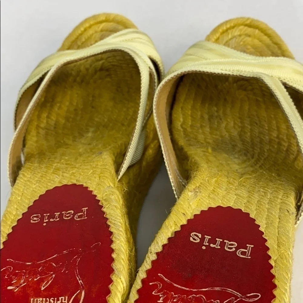 Christian Louboutin Sz 6 Yellow Ribbon Espadrille Wedges Heels Backless Sandals